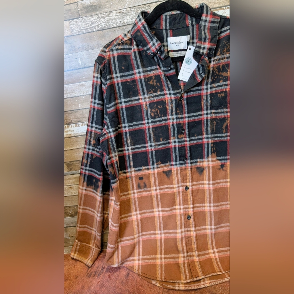 Credence Clearwater Revival Upcycled Dip Dye Bleached Flannel Shirt - Picture 11 of 15